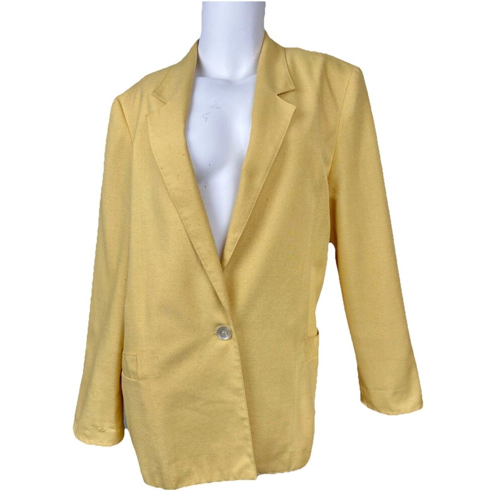 Yellow Linen Structure Shoulder Pad VTG 80s Blazer Women's Size 10